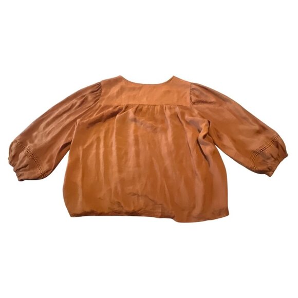 Nanette‎ Lepore Copper Peasant Button-Up Blouse 3/4 Sleeves Large Boho Cottage - Picture 6 of 6